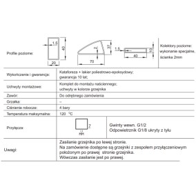 Grzejnik dekoracyjny Madera Plus MDP Tabela specyfikacyjna