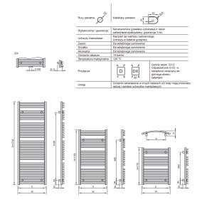 Grzejnik łazienkowy Dalis (D) karta techniczna