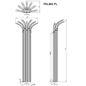 Grzejnik designerski Palma (PL) Rysunek techniczny