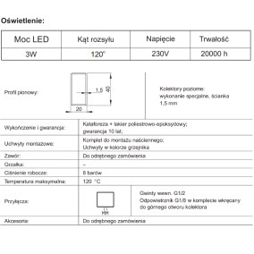 Grzejnik designerski Palma (PL) Tabela specyfikacyjna