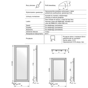 Grzejnik designerski Rama Mirror (RMM) Karta specyfikacyjna