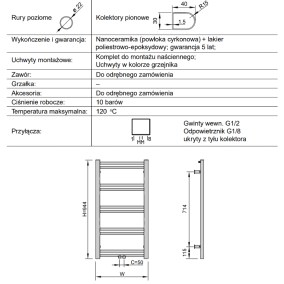 Grzejnik dekoracyjny Uno (UX) Karta specyfikacyjna